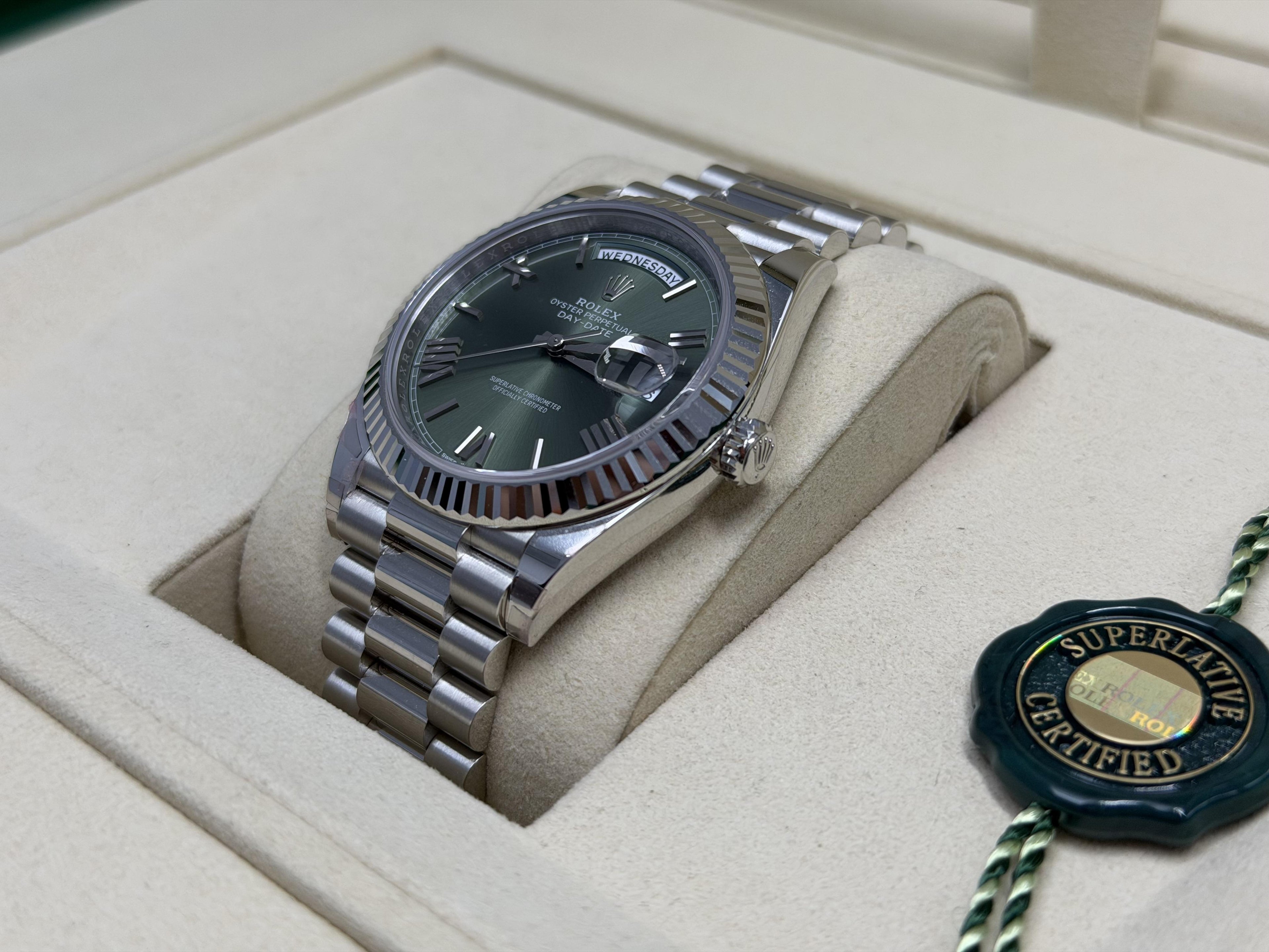 2025 Rolex Day-Date Platinum President Olive Dial 228236