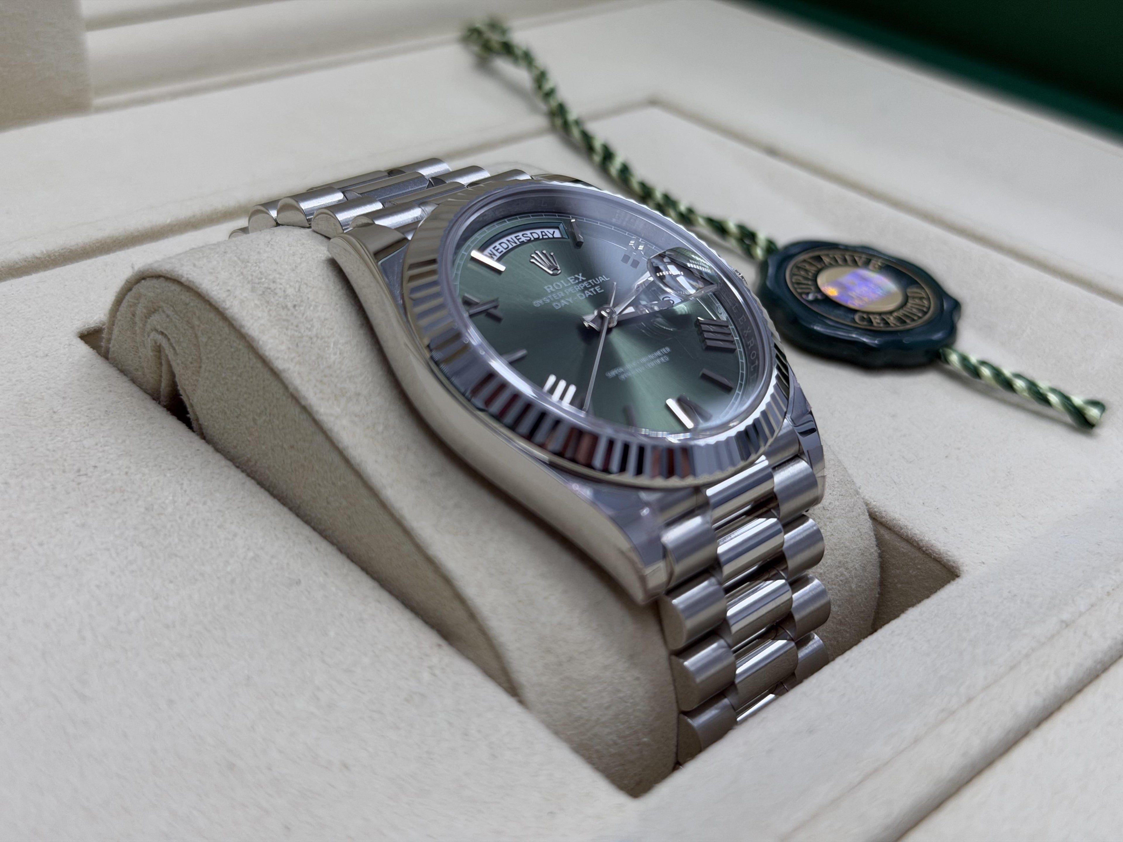 2025 Rolex Day-Date Platinum President Olive Dial 228236