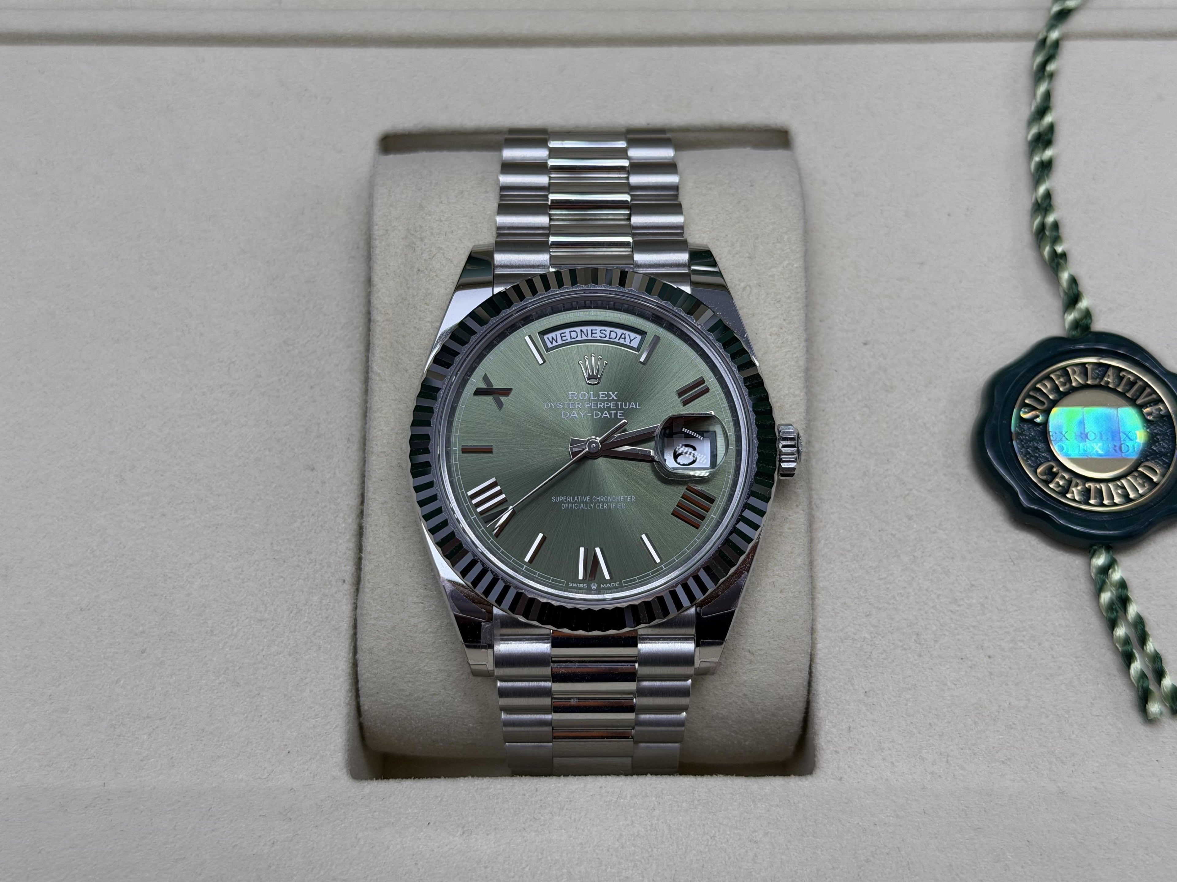 2025 Rolex Day-Date Platinum President Olive Dial 228236